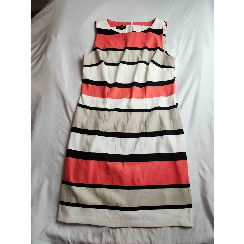 Alyx Dress Womens 14 Multicolor Striped Sheath Sleeveless Knee Length Career